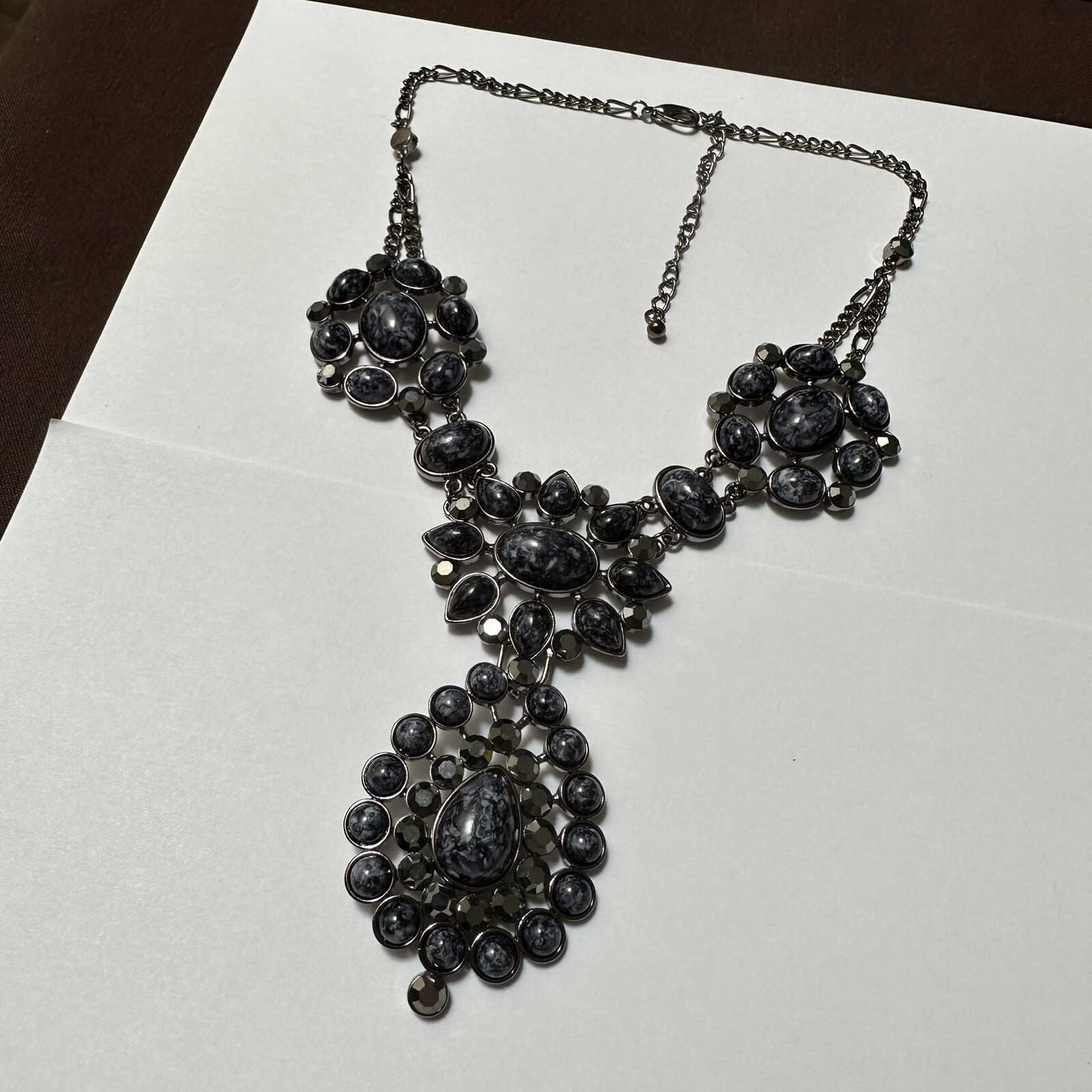Black / Blue Rhinestone Statement Necklace Adjustable Length
