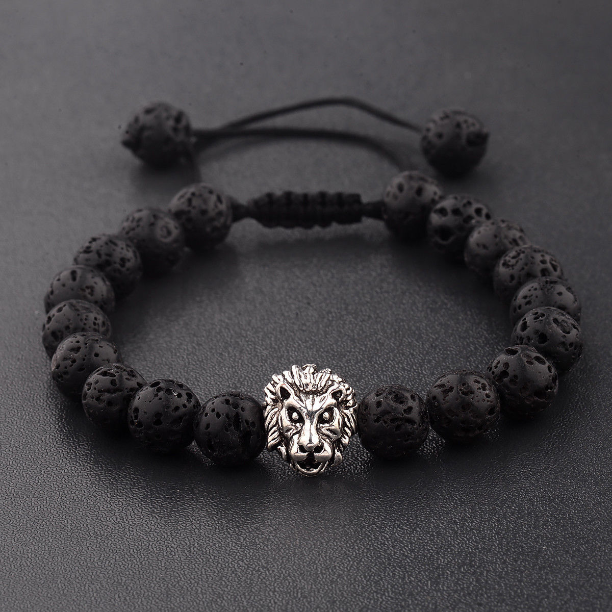 Fashion Men’s Women’s Lion Beads Regalite Lava Macrame Weaving Handmade Bracelet