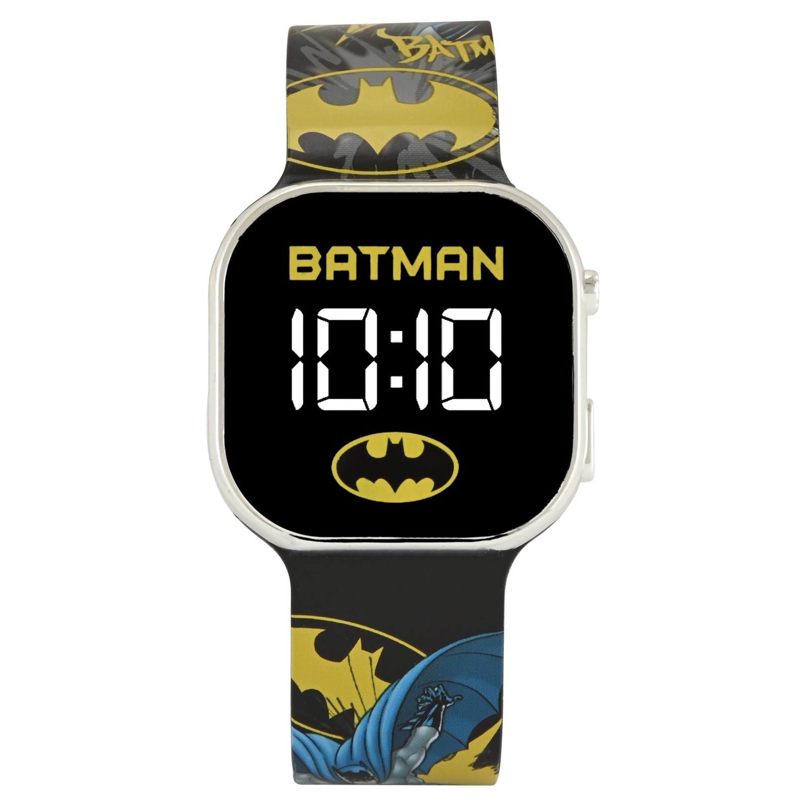 Batman Unisex Kids Square Case and Printed Silicone Strap LED Watch Multicolor