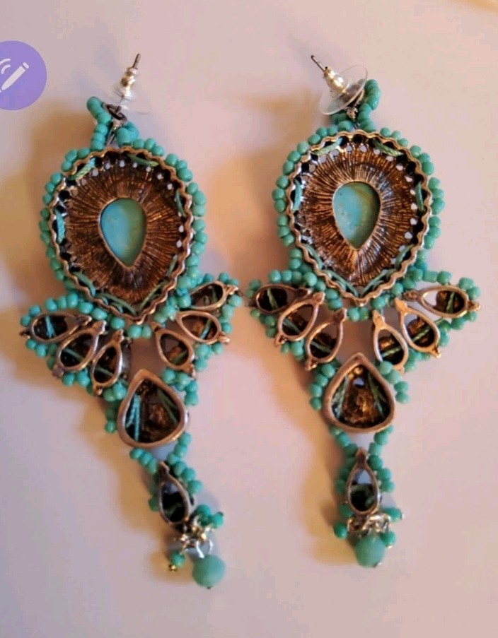 Jessica Simpson Faux Turqouise Beaded Stone Chandalier Earrings