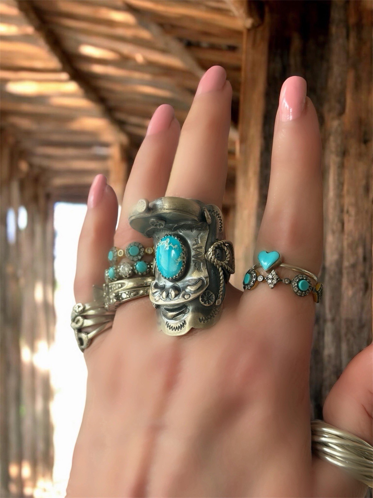 Tim Yazzie Sonoran Turquoise Navajo Sterling Silver Saddle Ring Size 8 Statement