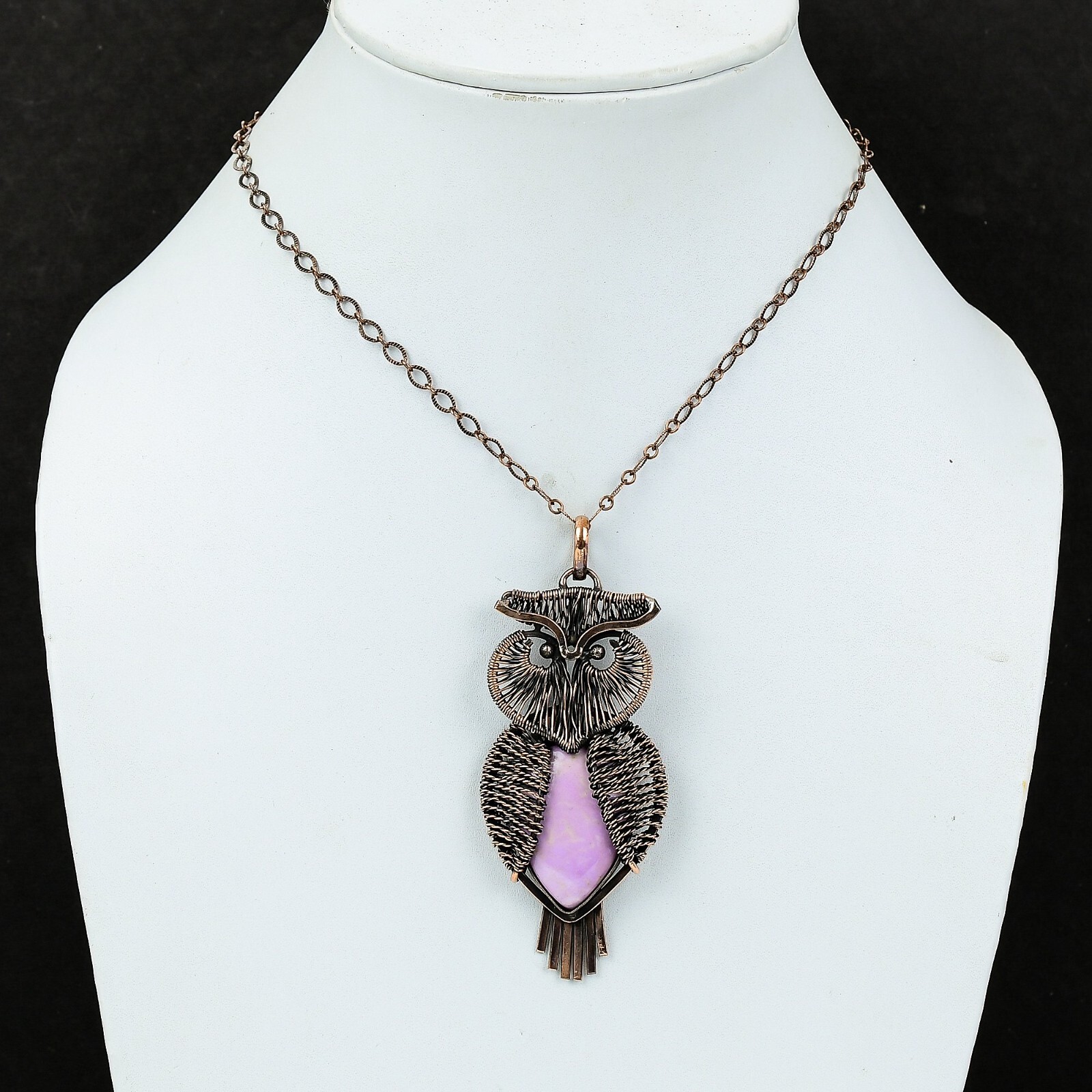 Phosphosiderite Gemstone Jewelry Copper Mom Gift Wire Wrapped Owl Pendant 3.43″