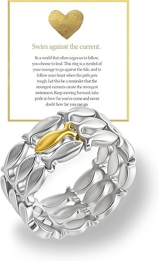 Swim Against the Current Ring Anti-Tarnish,Just Keep Swimming Ring,Unique Fis…