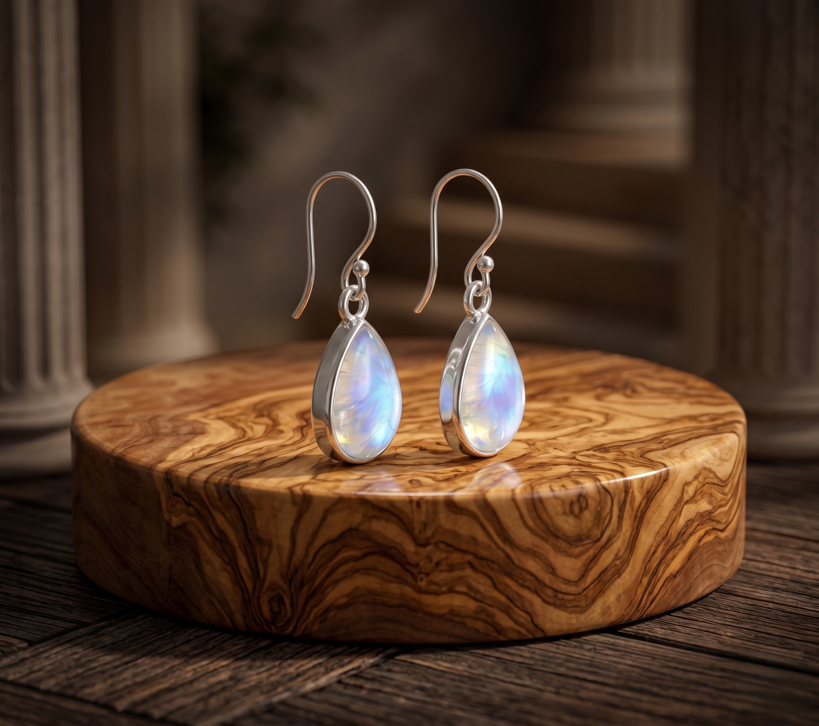Rainbow Moonstone Dangle Drop Earrings 925 sterling Silver Womens Gift For Her