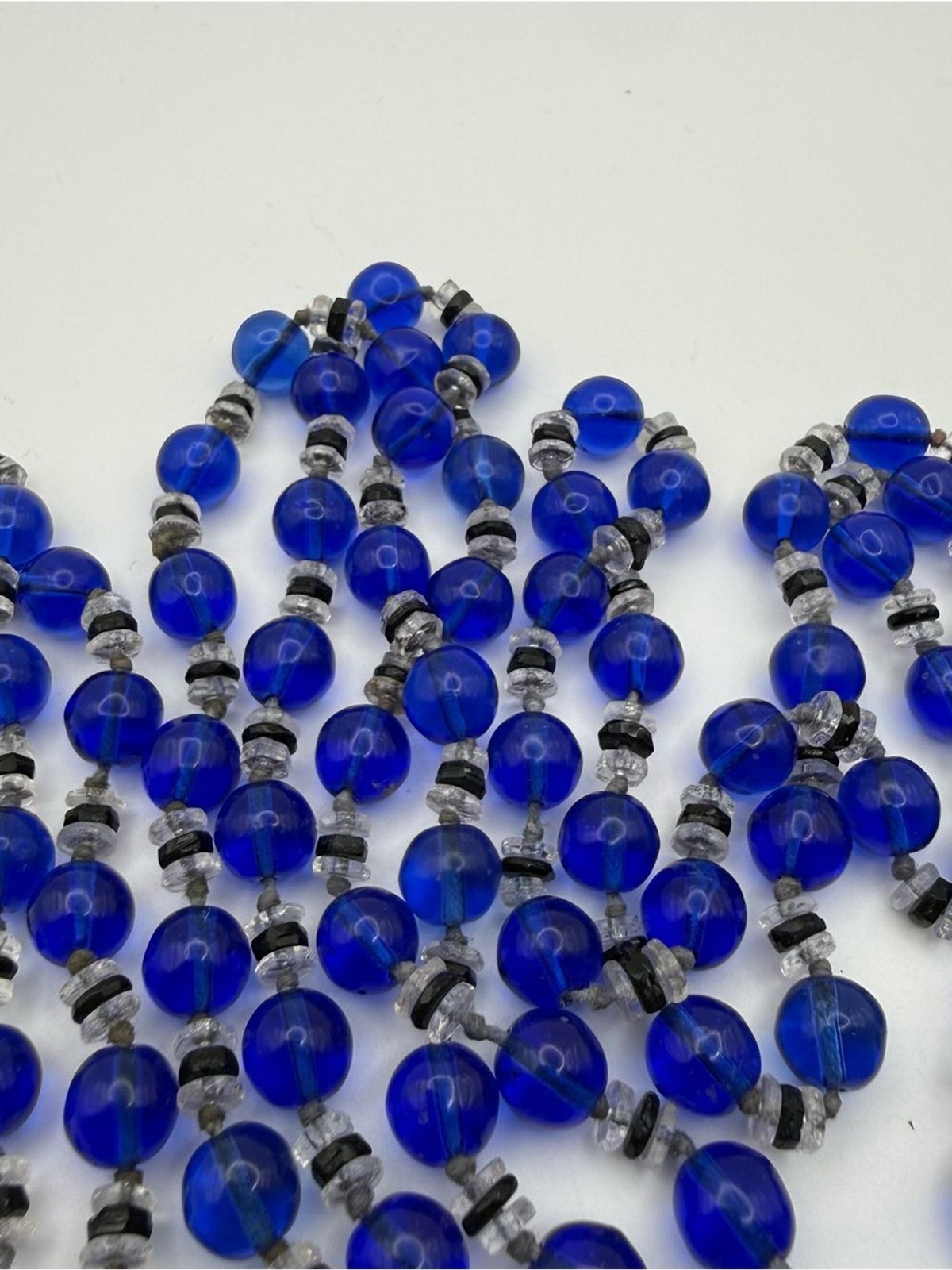 Cobalt blue long Vintage 1930s Glass Bead Necklace Round Beads