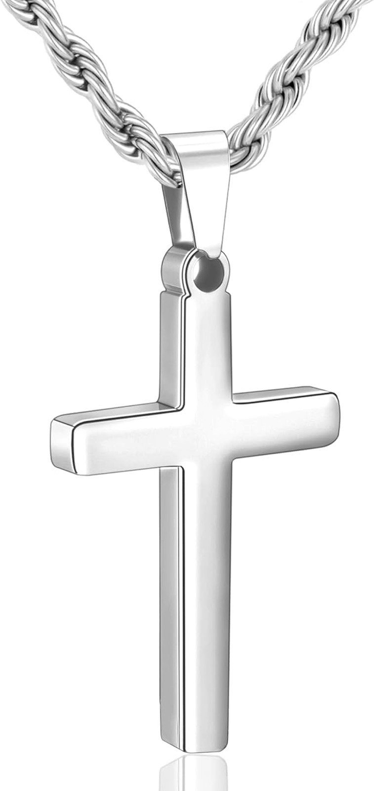 Cross Necklace for Boys Mens Stainless Steel Twisted Rope Chain Cross Pendant Ru