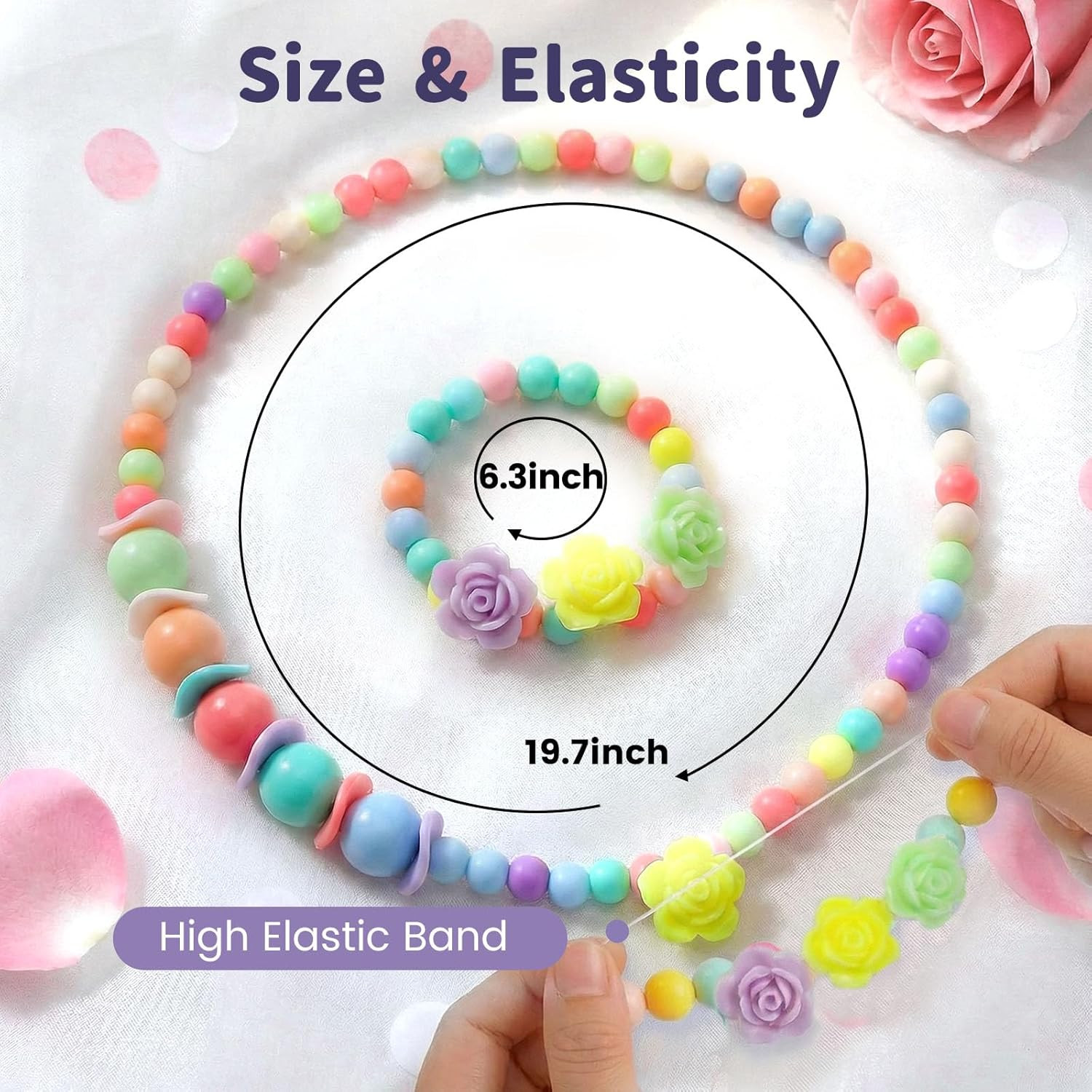 Toddler Necklace Bracelet, 3 Sets Kids Jewelry for Girls Colorful Beads, Cost…