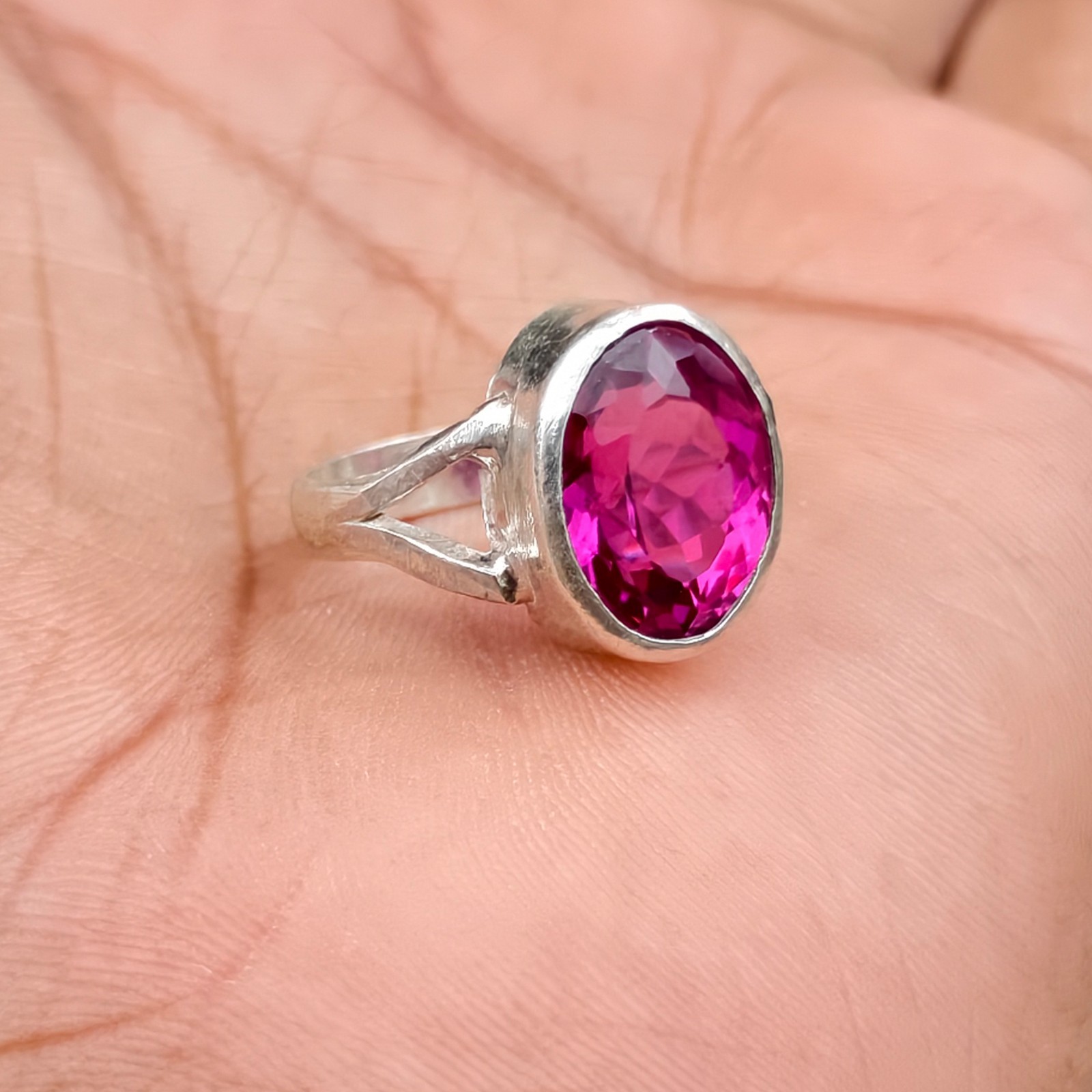 Certified 29.70 Ct Rhodolite Garnet Raspberry Pink Sterling Silver 925 Ring