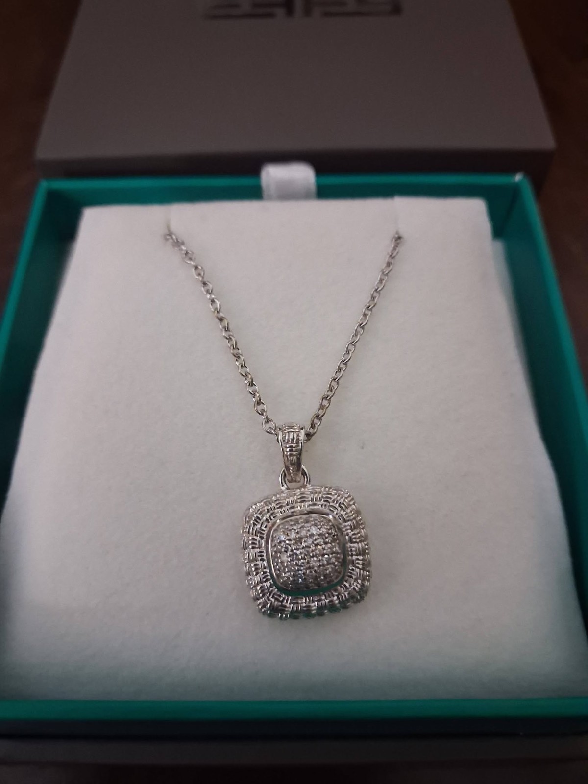 Effy Sterling Silver Pendant Necklace cusshion shaped designed paved dimonds