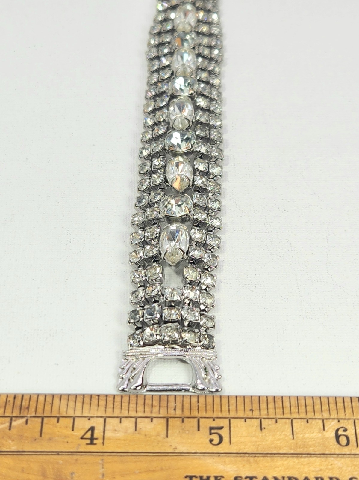 Vintage Rhinestone Bracelet Rhodium Plated White Colorless Sparkle 6 3/4″ Length