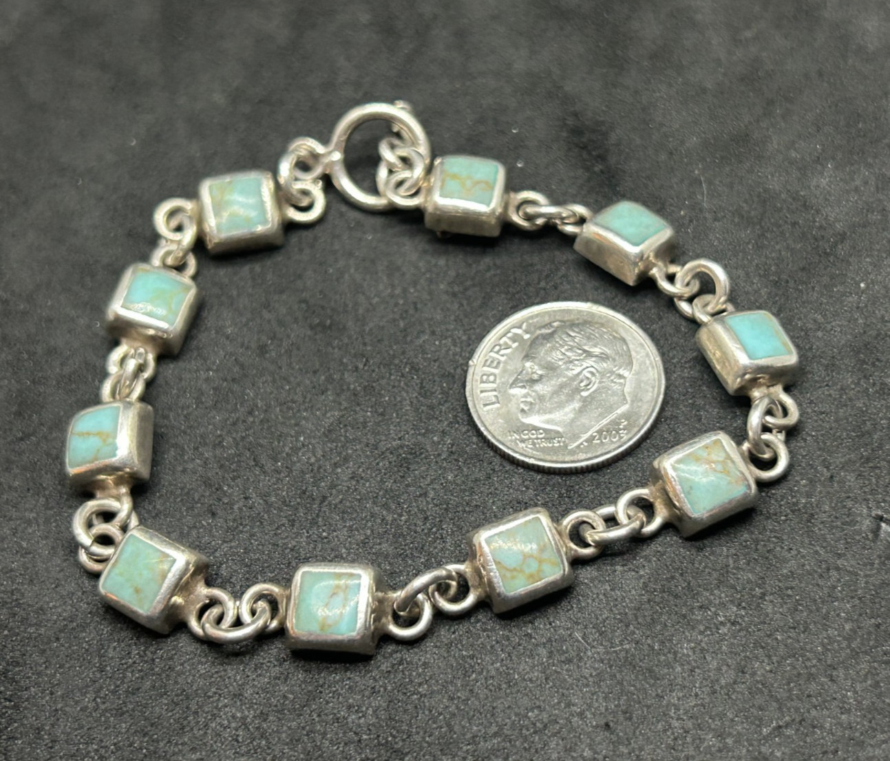 925 Sterling Mexico Turquoise Bracelet 7.2mm 7in – 14.33g