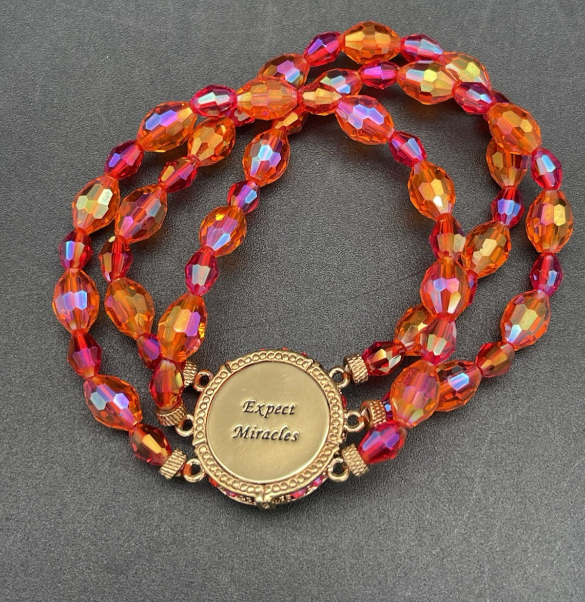 VTG Kirks Folly Expect Miracles Moon Face Crystal Multi Strand Bracelet Unsigned