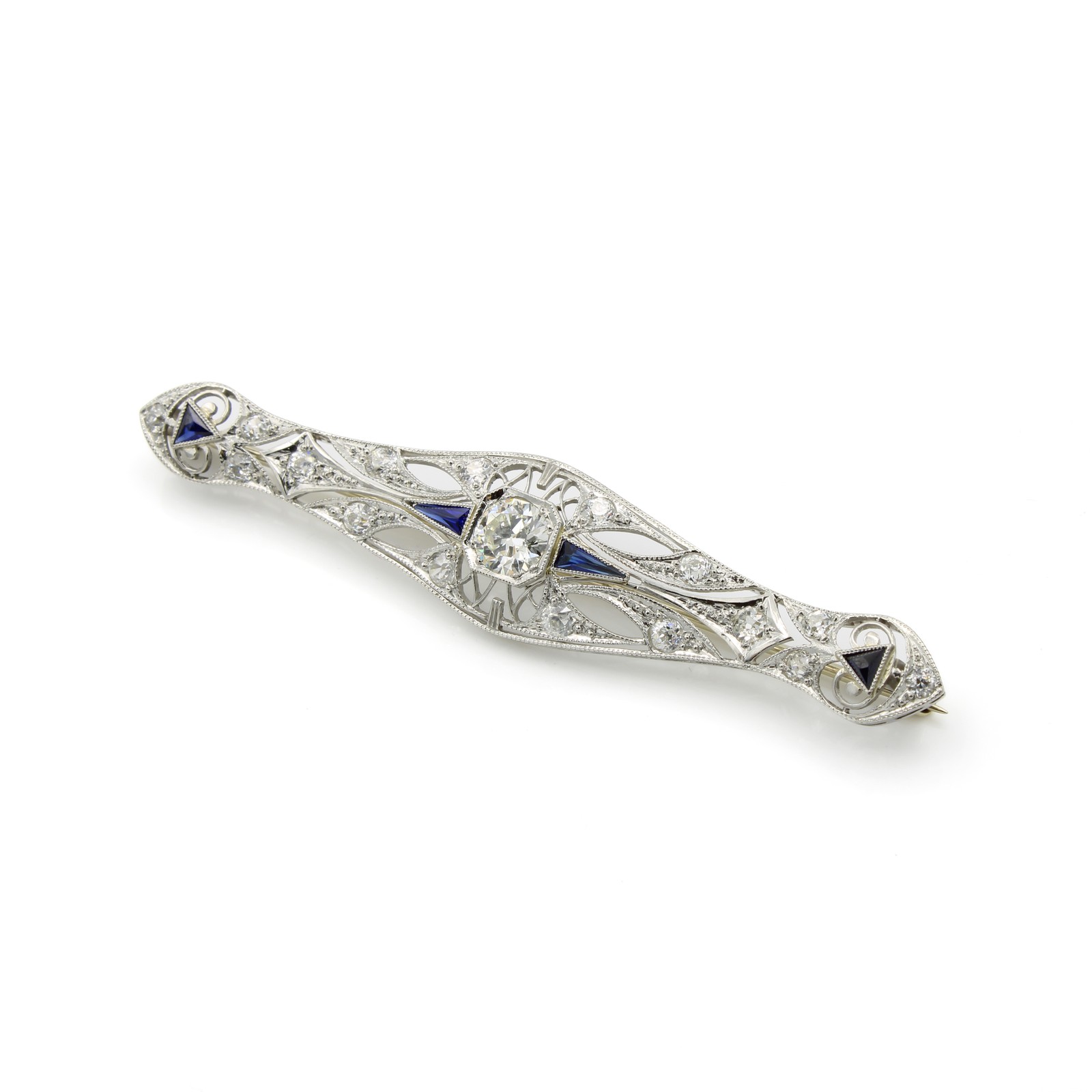 Art Deco Die Struck 850 Platinum 1.05ctw Old Euro Cut Diamond Brooch #E179331-1