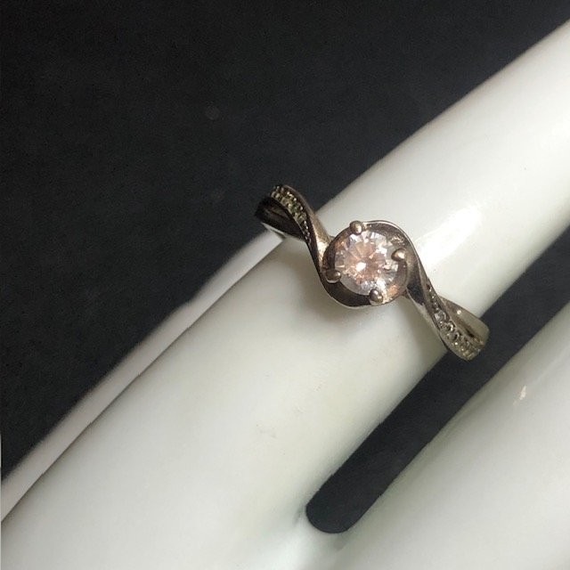 B2922 VTG patina Sterling Silver swirl Solitaire Adjustable Ring CZ I LOVE YOU