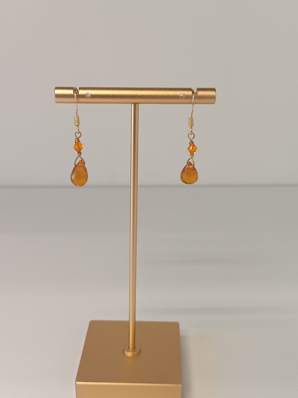 Citrine Dangle Earrings Gold Plated Sterling Silver Orange Swarovski Crystal