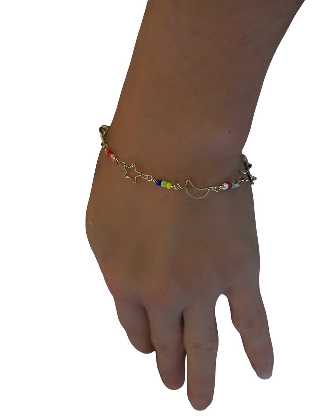 Moon And Star Gold Bracelet With Seed Beads | New | Adjustable
