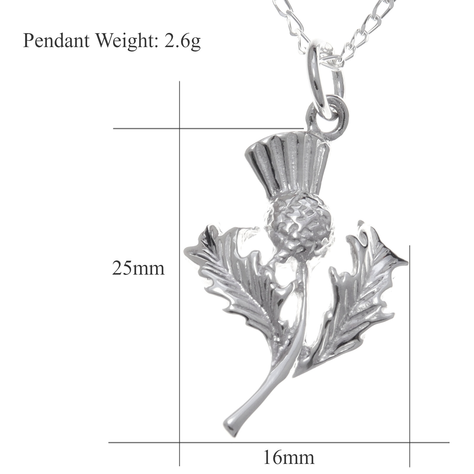 Sterling Silver Thistle Pendant with 18″ Silver Chain & Gift Box