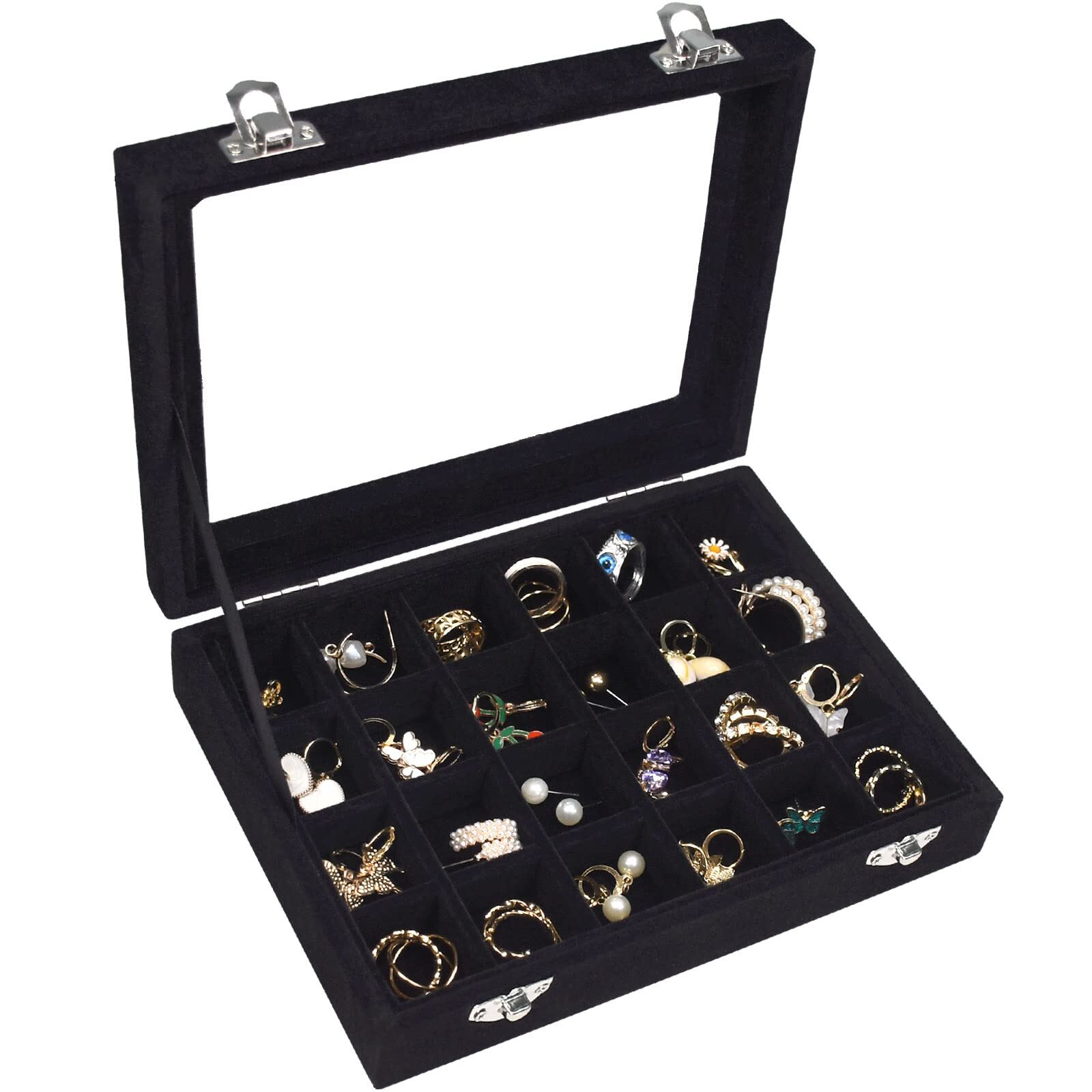 24 Grid Jewelry Tray Organizer Transparent Lid for Earrings Rings Pendants