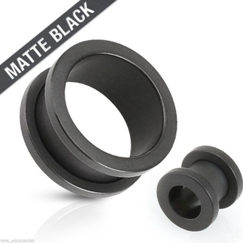 PAIR-Black Titanium IP Matte Screw On Ear Tunnels 04mm/6 Gauge Body Jewelry