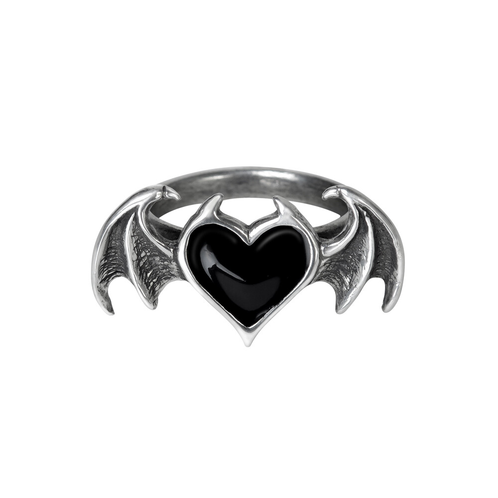 Alchemy Gothic Black Soul Ring Black Heart Demon Wing Fine Pewter Blacksoul R240
