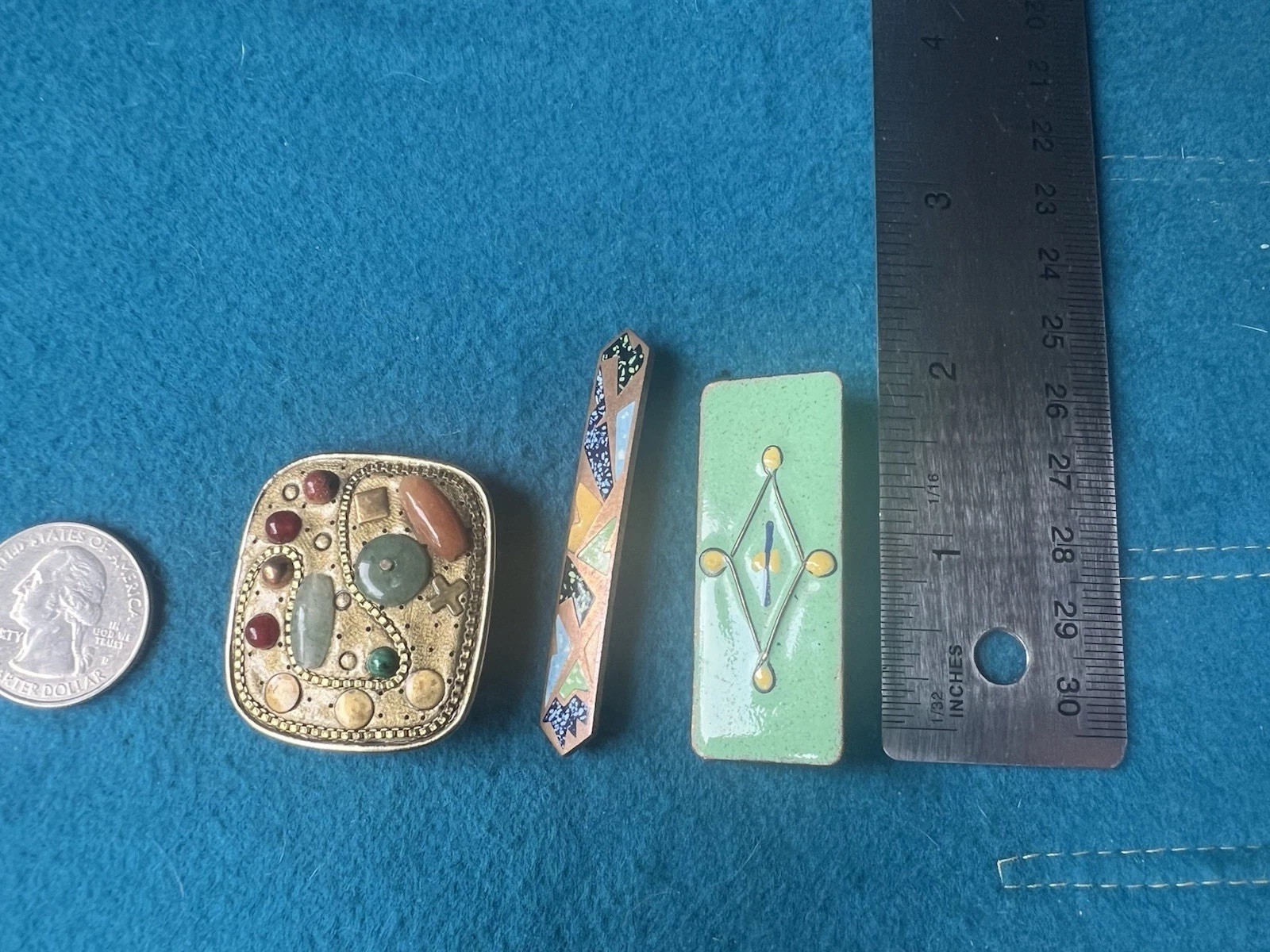Vintage MCM Brooch Pin Lot Square Enameled Copper Abstract Art Michael Golan H13