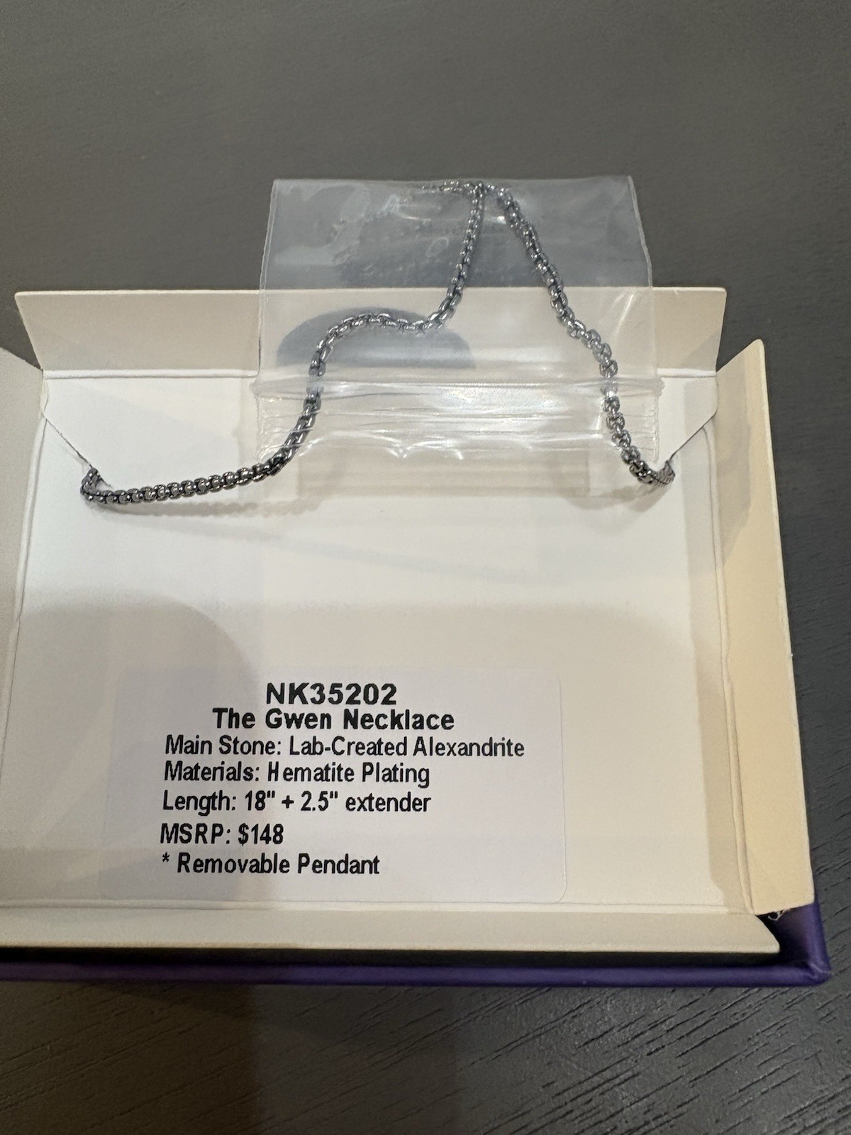 The Gwen Necklace Lab-Created Alexandrite Materials: Hematite Plating