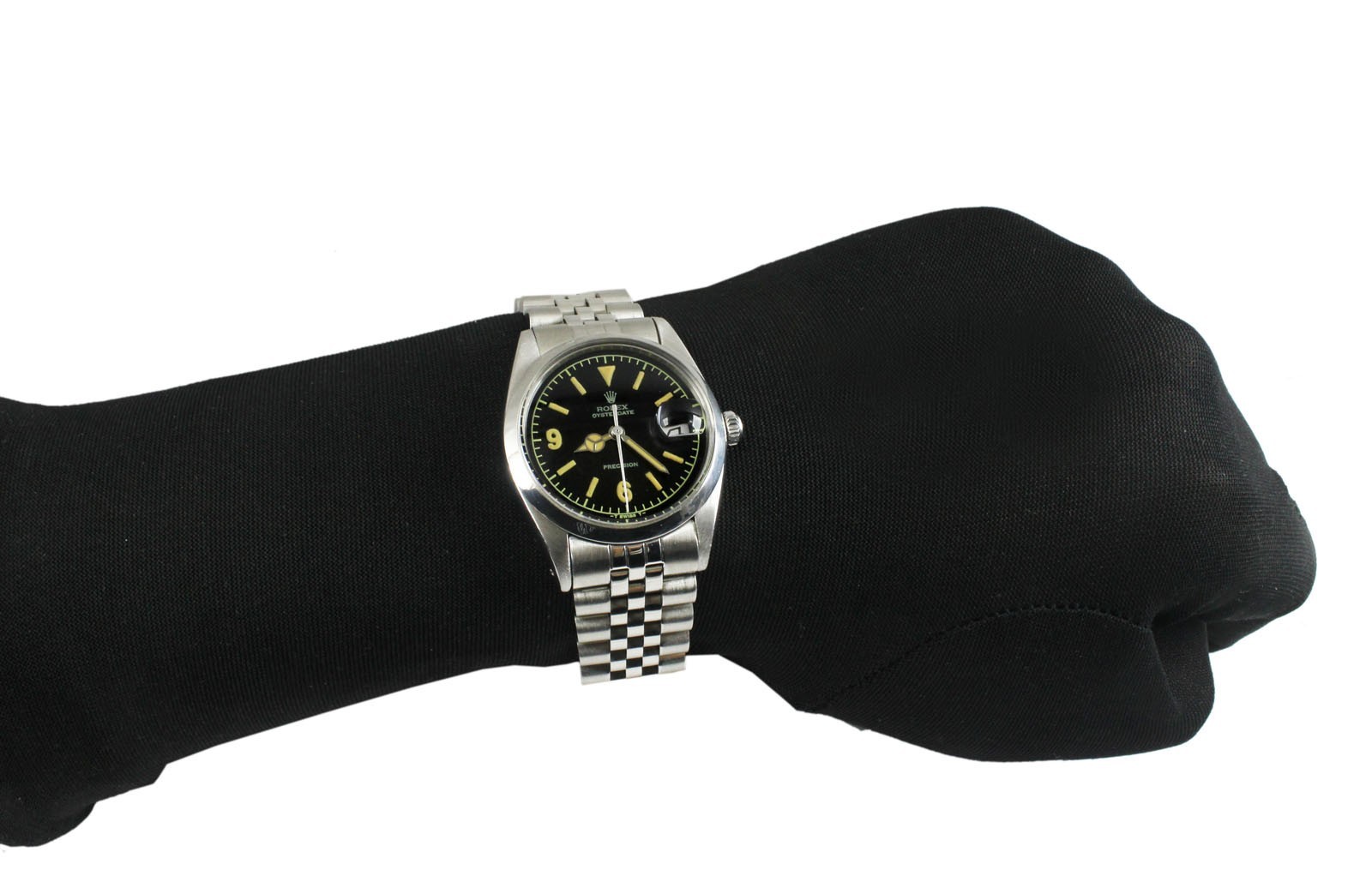 Vintage Rolex Oysterdate Precision Black Dial 34mm Men Steel Watch Ref 6694