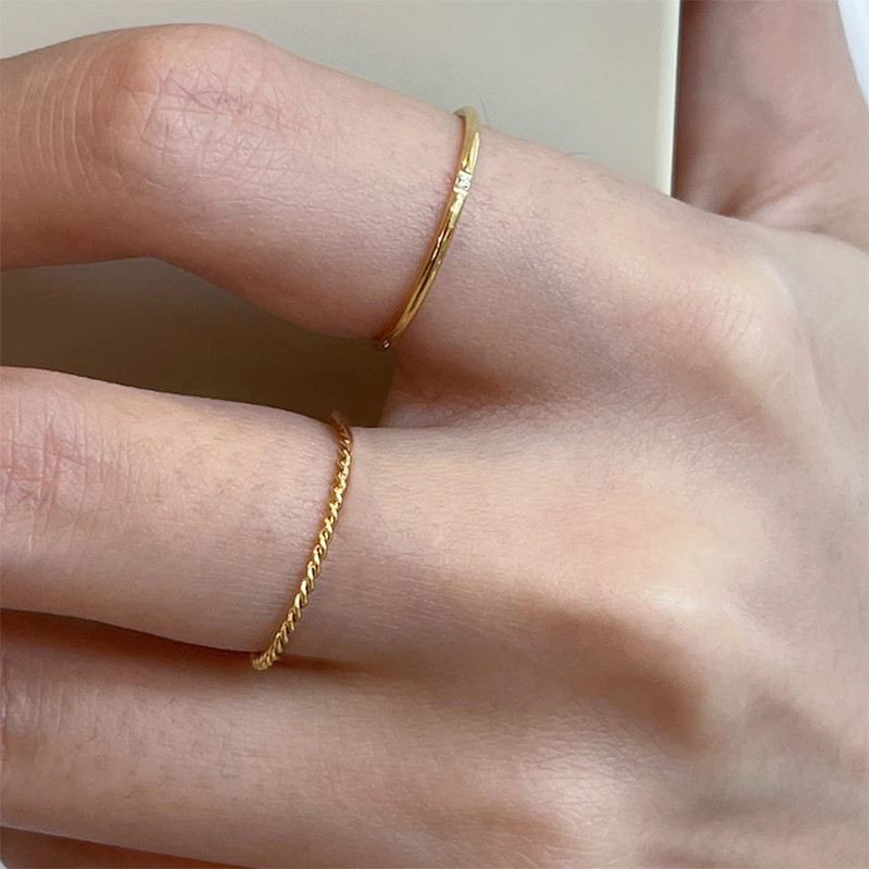 Twisted Rope Slim Ring Stainless Steel Minimalist Wedding Band Women Jewelry