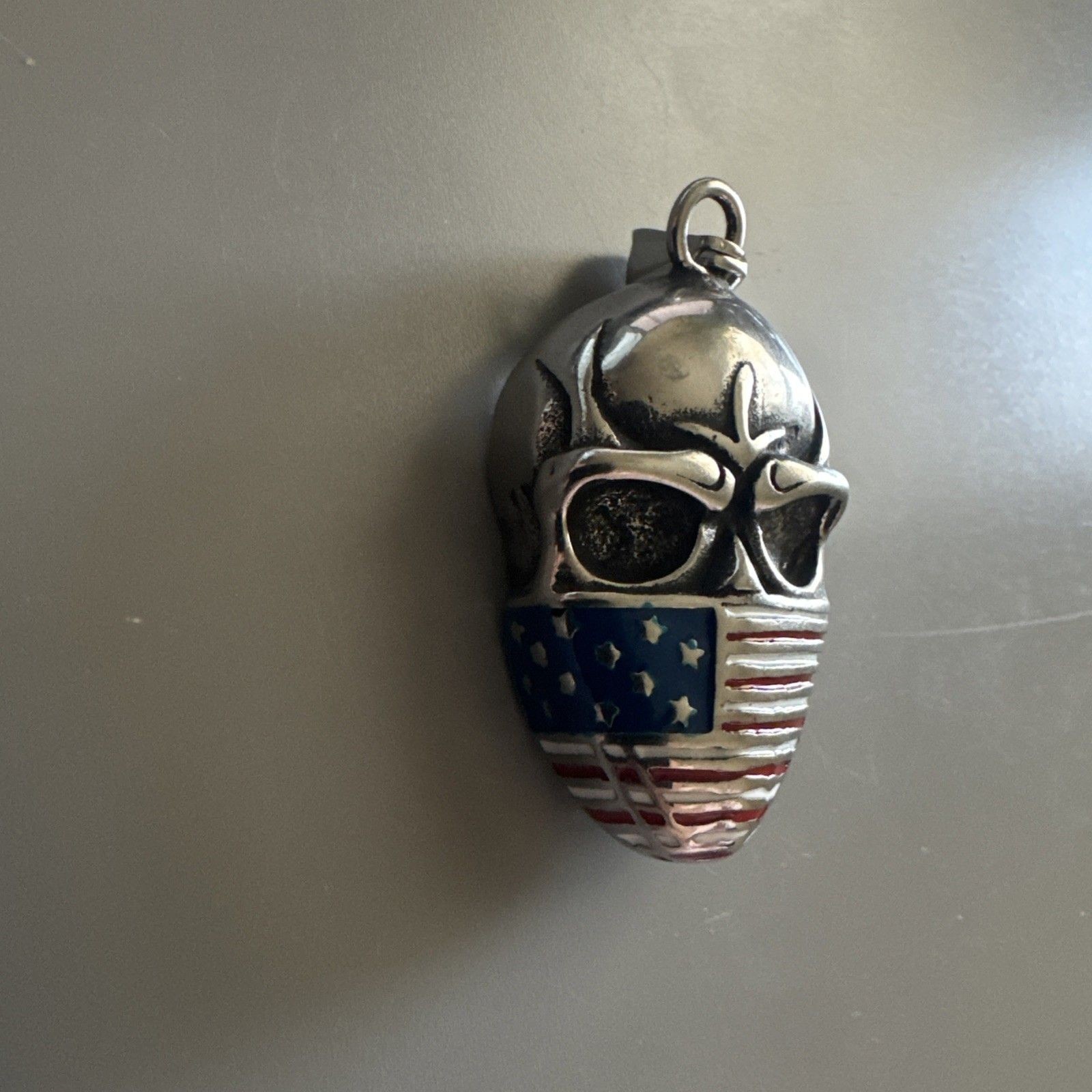 Flag Face Bandana Skull Pendant Stainless Steel on Cuban Link Chain U.S.A. Gift