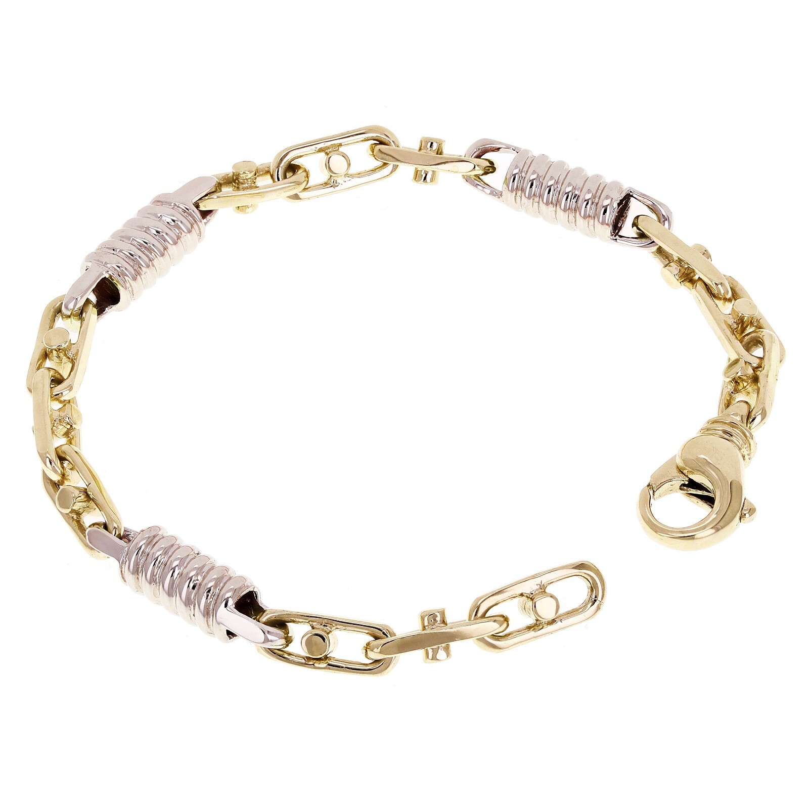 10k Yellow & White Gold Handmade Spring Barrel Link Bracelet 7″ 7mm 20.1 grams