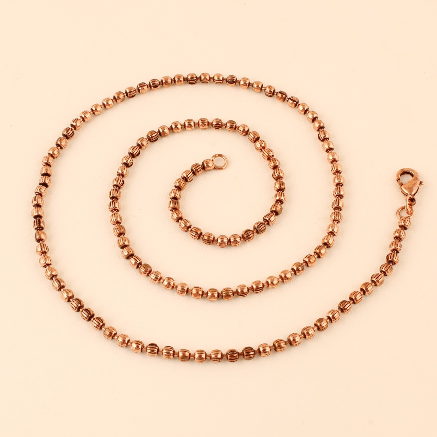 Pure Copper Beaded Chain Necklace for Women & Men, Handmade Round Bead Chain