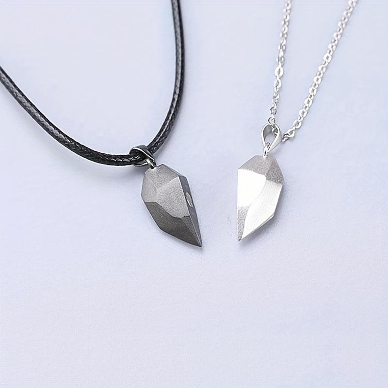 Couple Pendant Necklace Magnetic Heart Electrocardiogram Splicing Valentine Gift