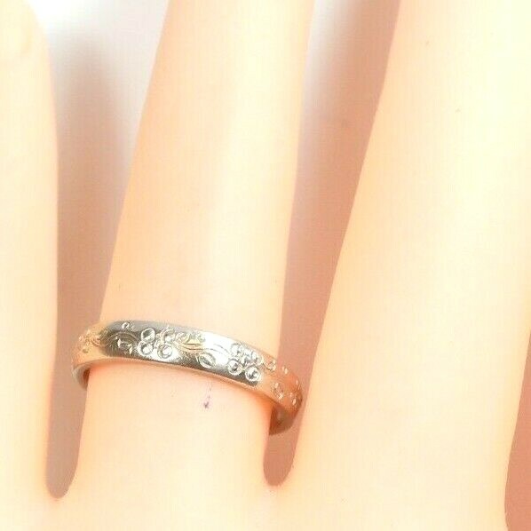 Antique Art Deco Art Carved 14K White Gold Wedding Band Ring Size 6 UK-L1/2