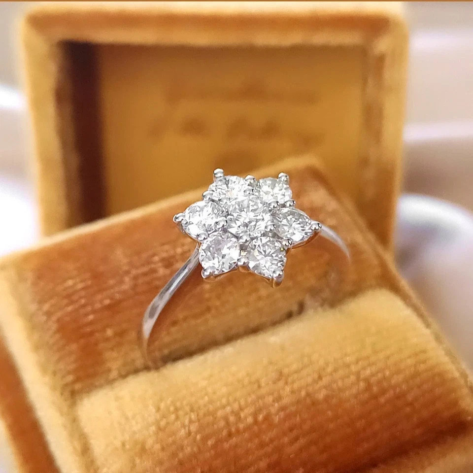 0.80 Ct Round Cut Lab Grown Diamond Flower Shape Ring Solid 925 Sterling Silver