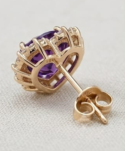 4ct Heart Simulated Purple Amethyst/Diamond Halo Stud Earring Rose Gold Plated