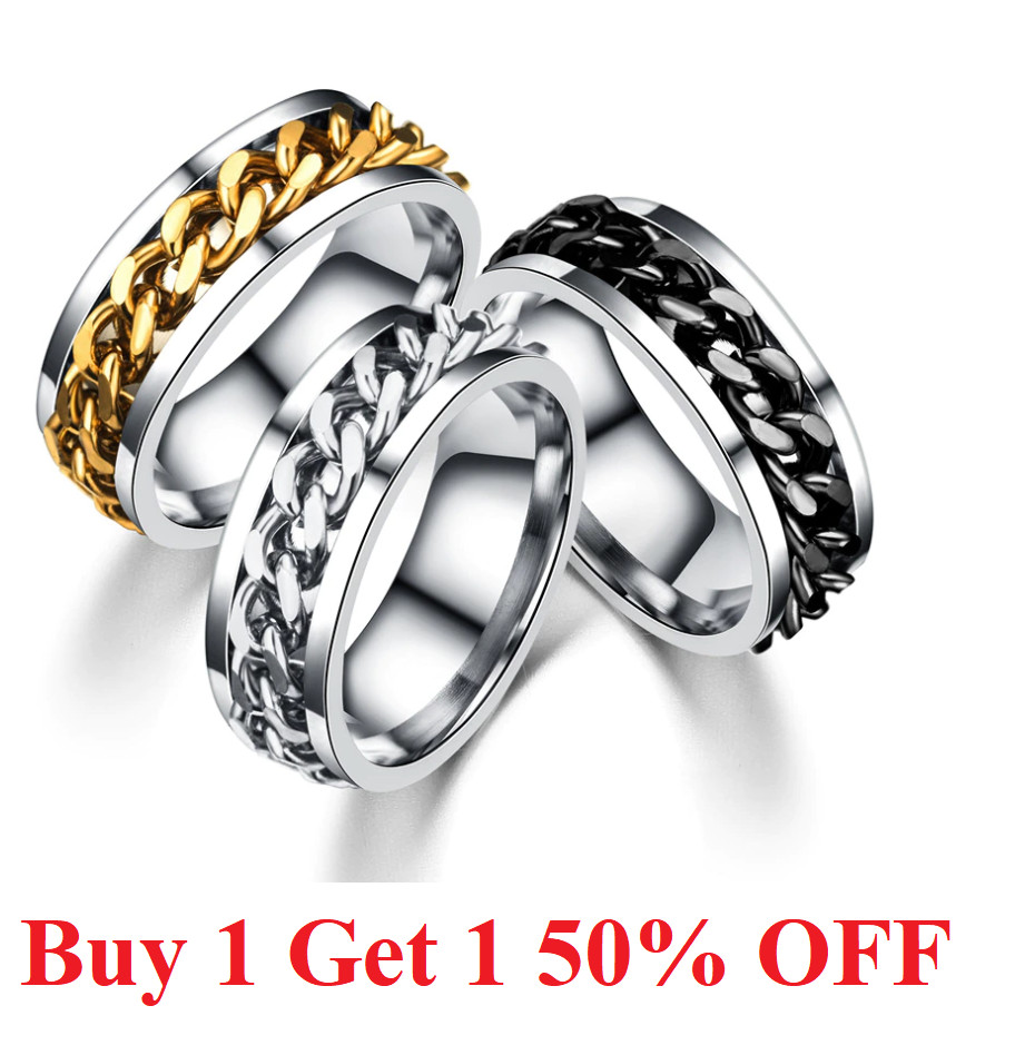 Finger Ring FIDGET Spinner Chain Fashion Stainless Steel Band Jewelry punk