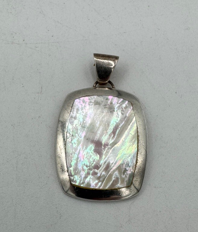 Mother of Pearl Rectangle 925 Sterling Silver Pendant 1.25” By 1”