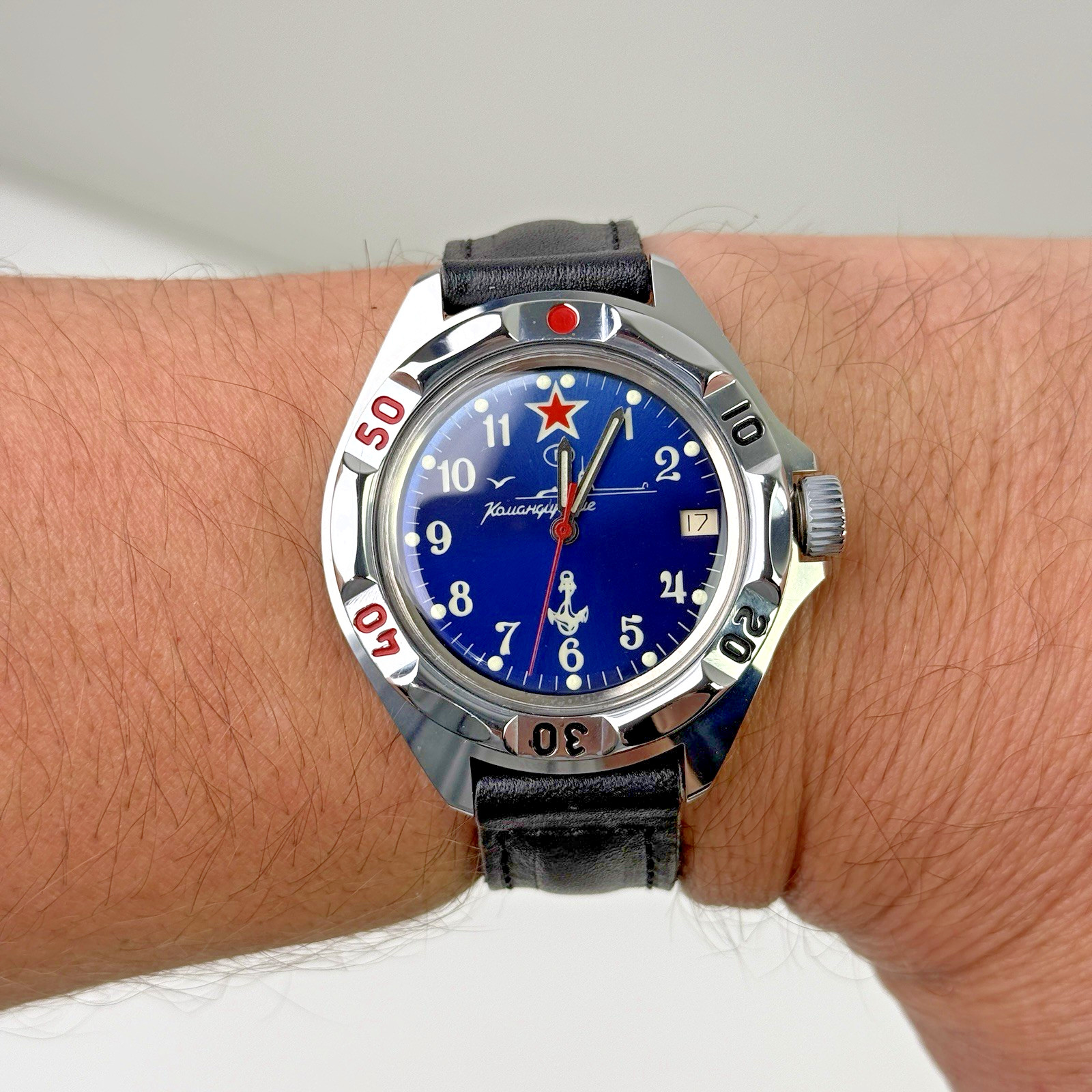 Vostok Komandirskie Russian SUBMARINE Automatic Watch Blue Dial Date Black Strap