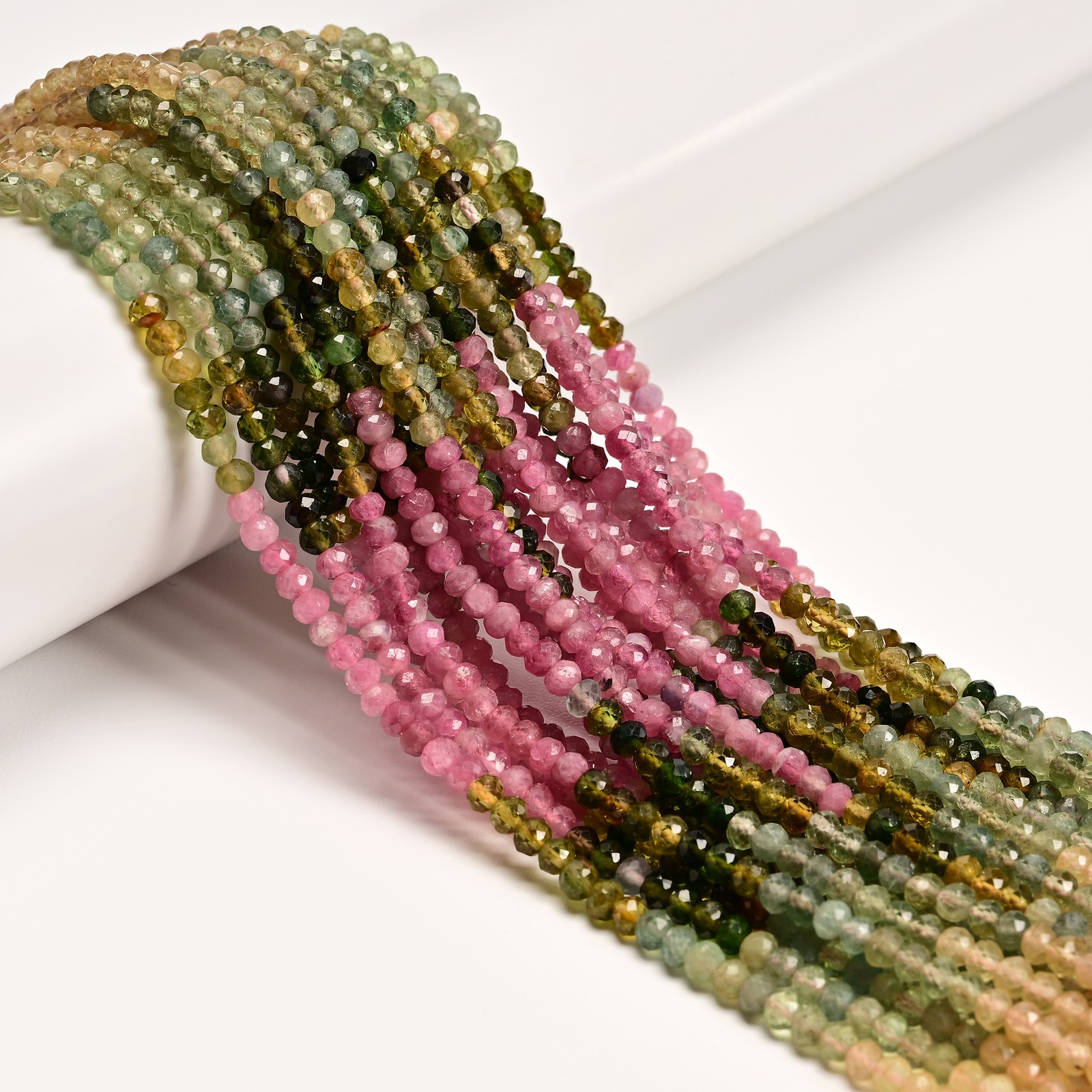 Gradient Natural Multi-color Tourmaline Faceted Rondelle Beads 3x4mm 15.5” Strd