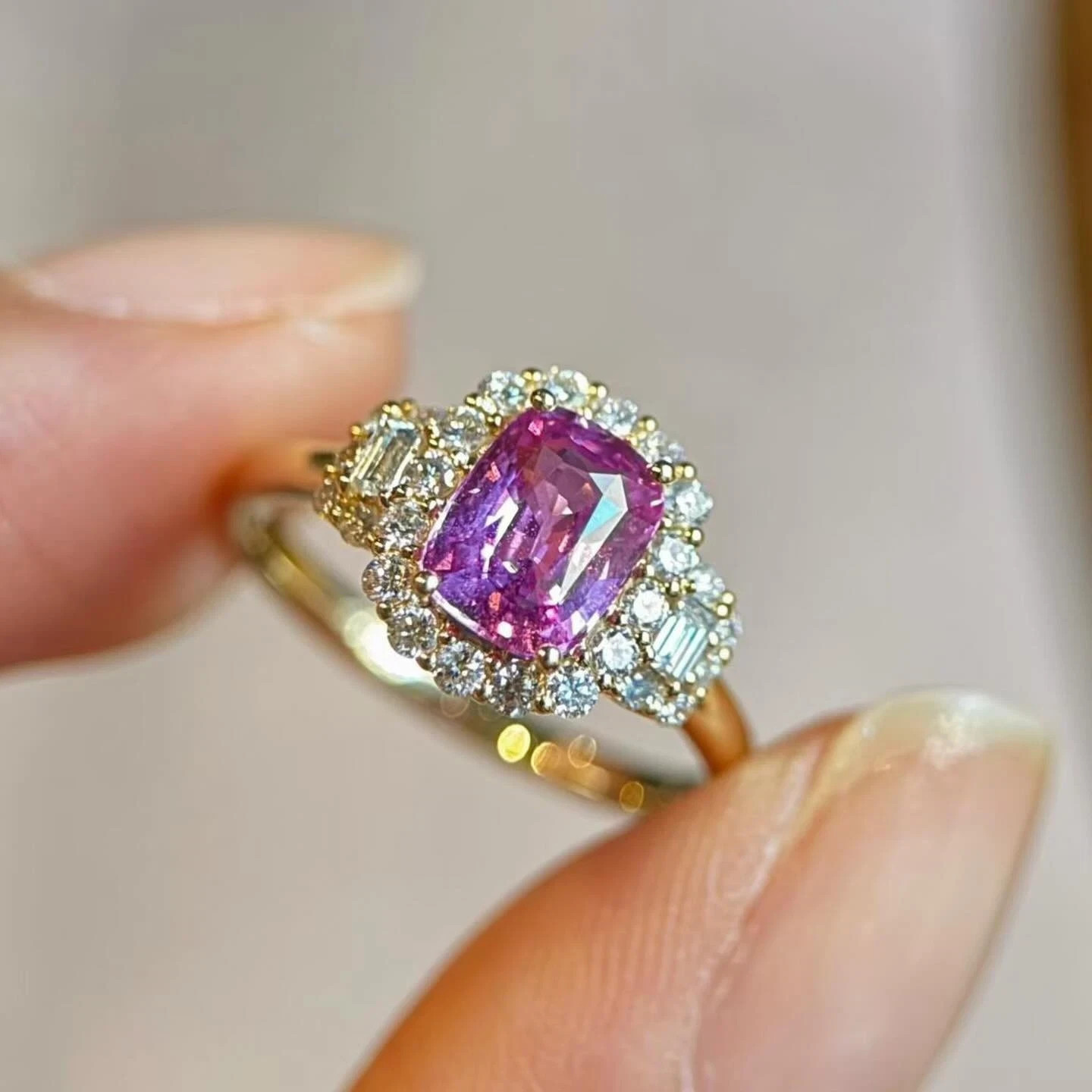 5.80 Ct Radiant Cut Natural Pink Sapphire & Diamond Wedding Ring 14K Yellow Gold