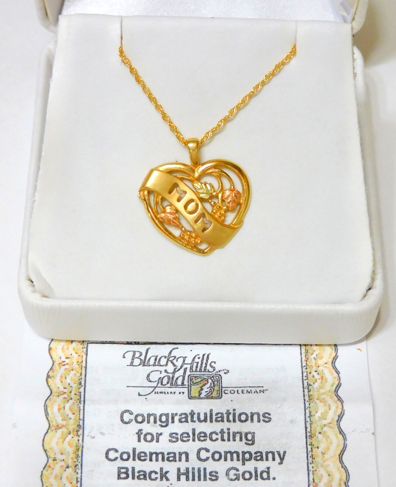 Black Hills Gold 10k Coleman Mom Heart Pendant Necklace