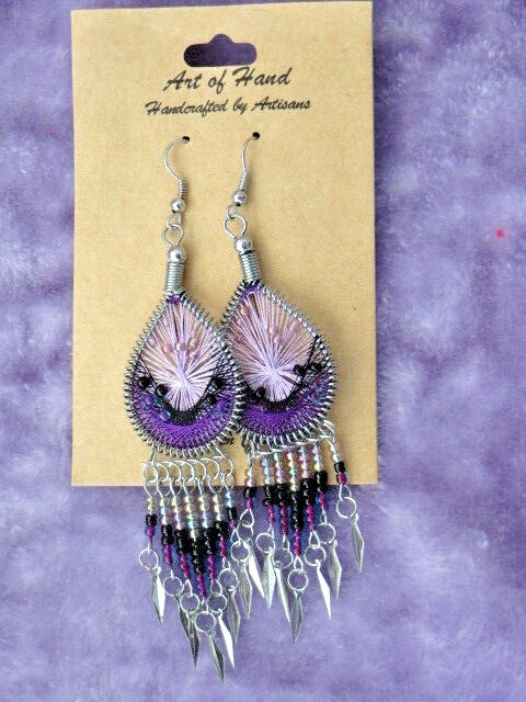 Tear Drop Dream Catcher Earrings with Seed Bead Dangles, New