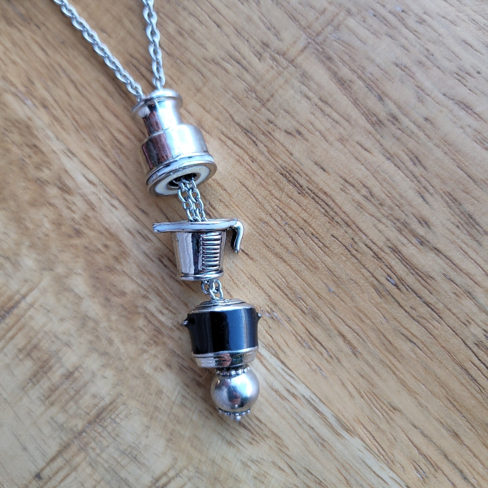 Unique Silver Tone Coffee Maker Charm Pendant Necklace for Women