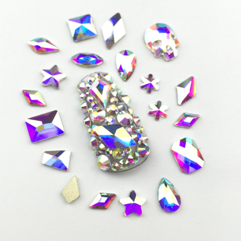 100pcs Small Shape Crystal Clear AB Czech Crystal Rhinestone Flatback Nail Art