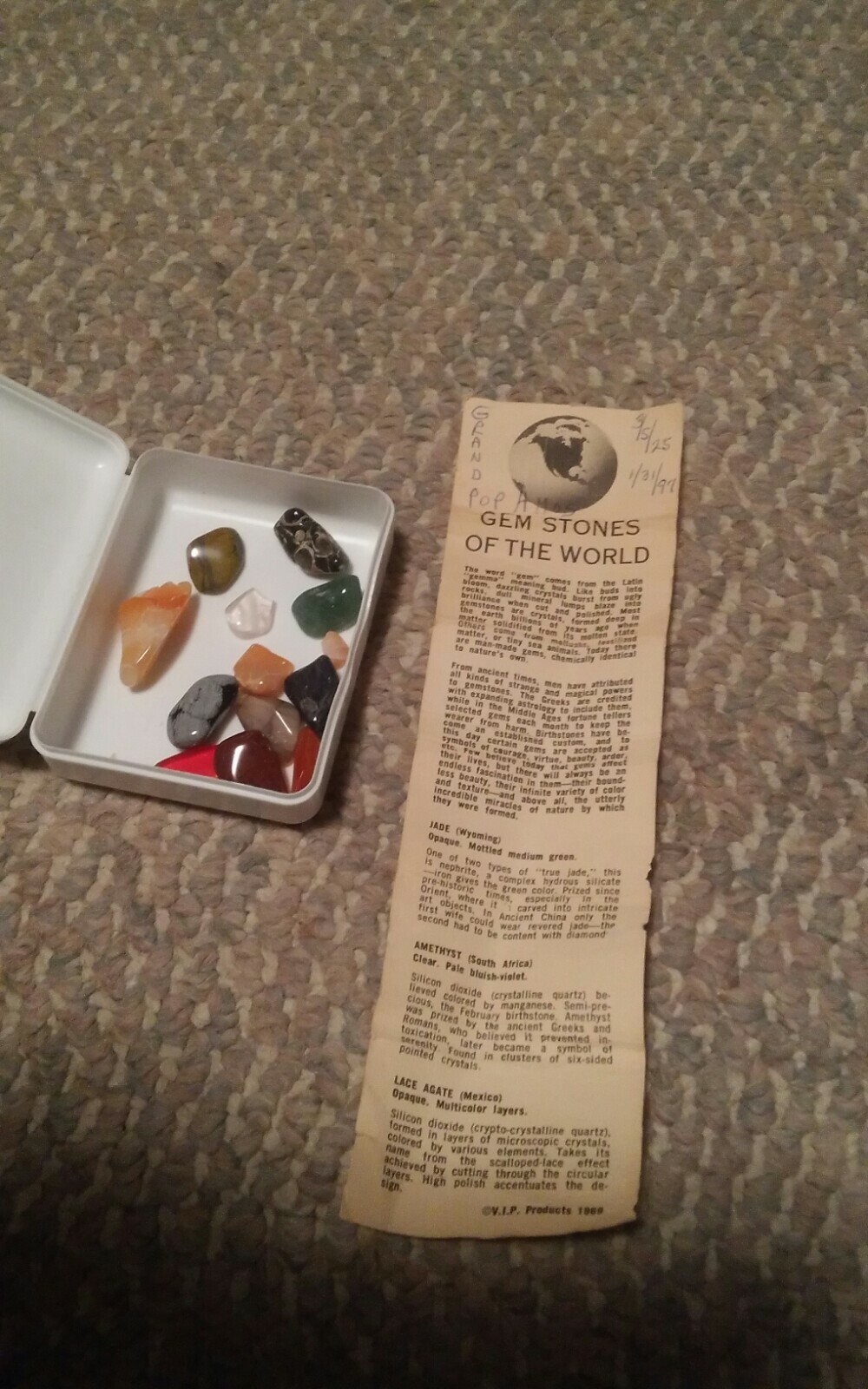 VTG 1969 VIP Products Gem Stones of The World Jade Amethyst