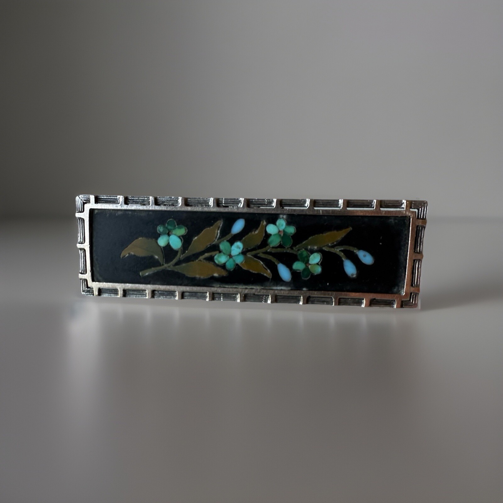 Antique Victorian Pietra Dura Forget-Me-Not 9ct Gold & Silver Mounted Pin/Brooch