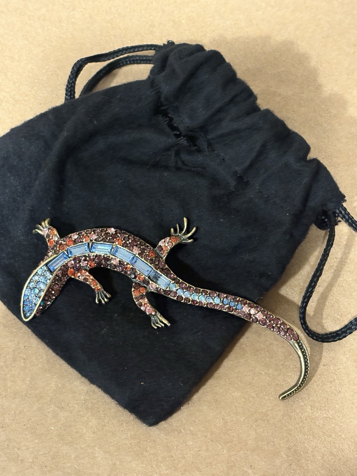 Jay Strongwater Lizard Salamander Pink Green Rhinestones Brooch Pin Retired Box