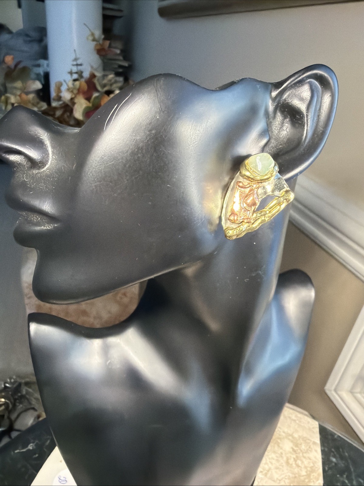 Vintage Modernist Earrings Signed George Gabriel Q Green Quartz Artisan Unique