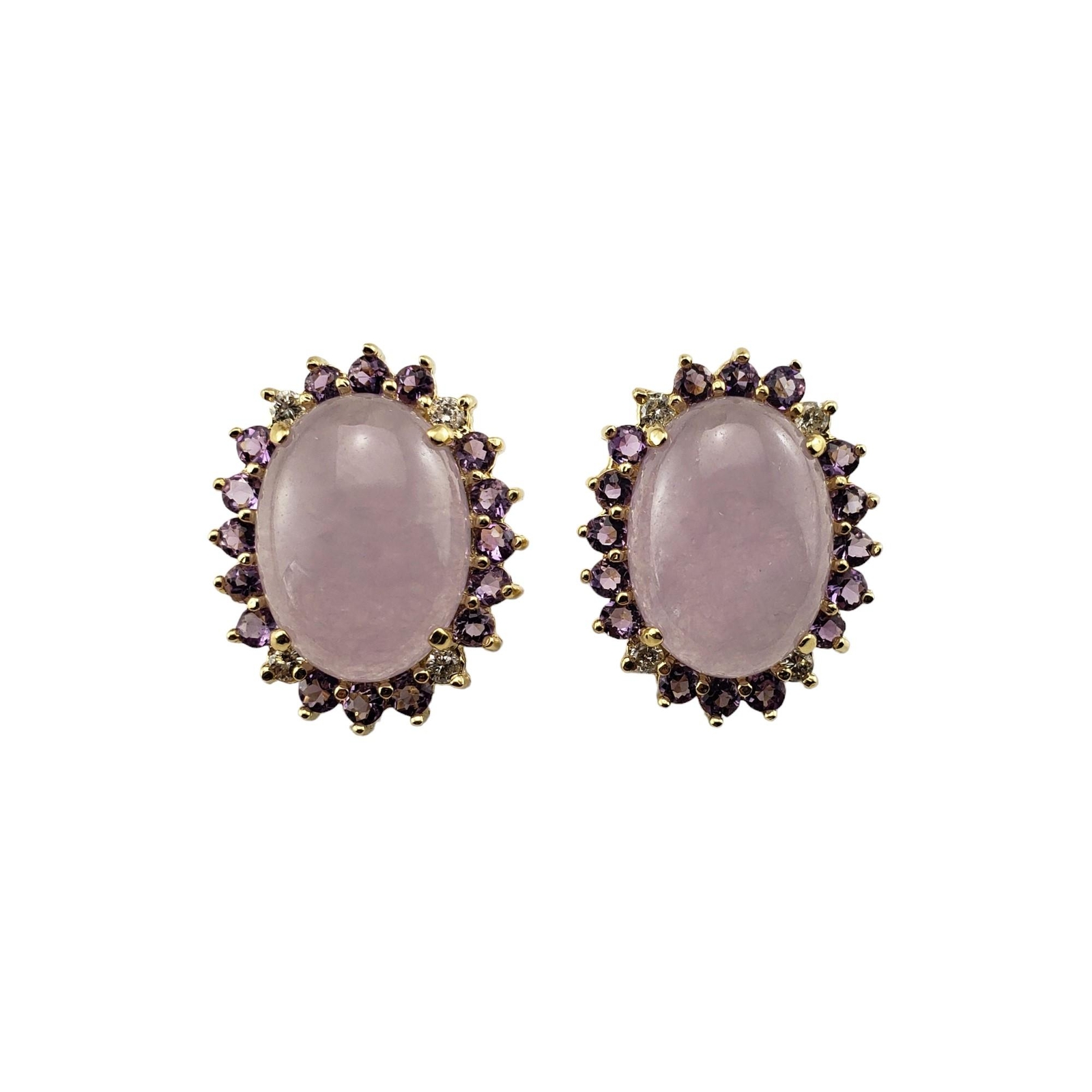 14K Yellow Gold Jade, Amethyst & Diamond Earrings #15759