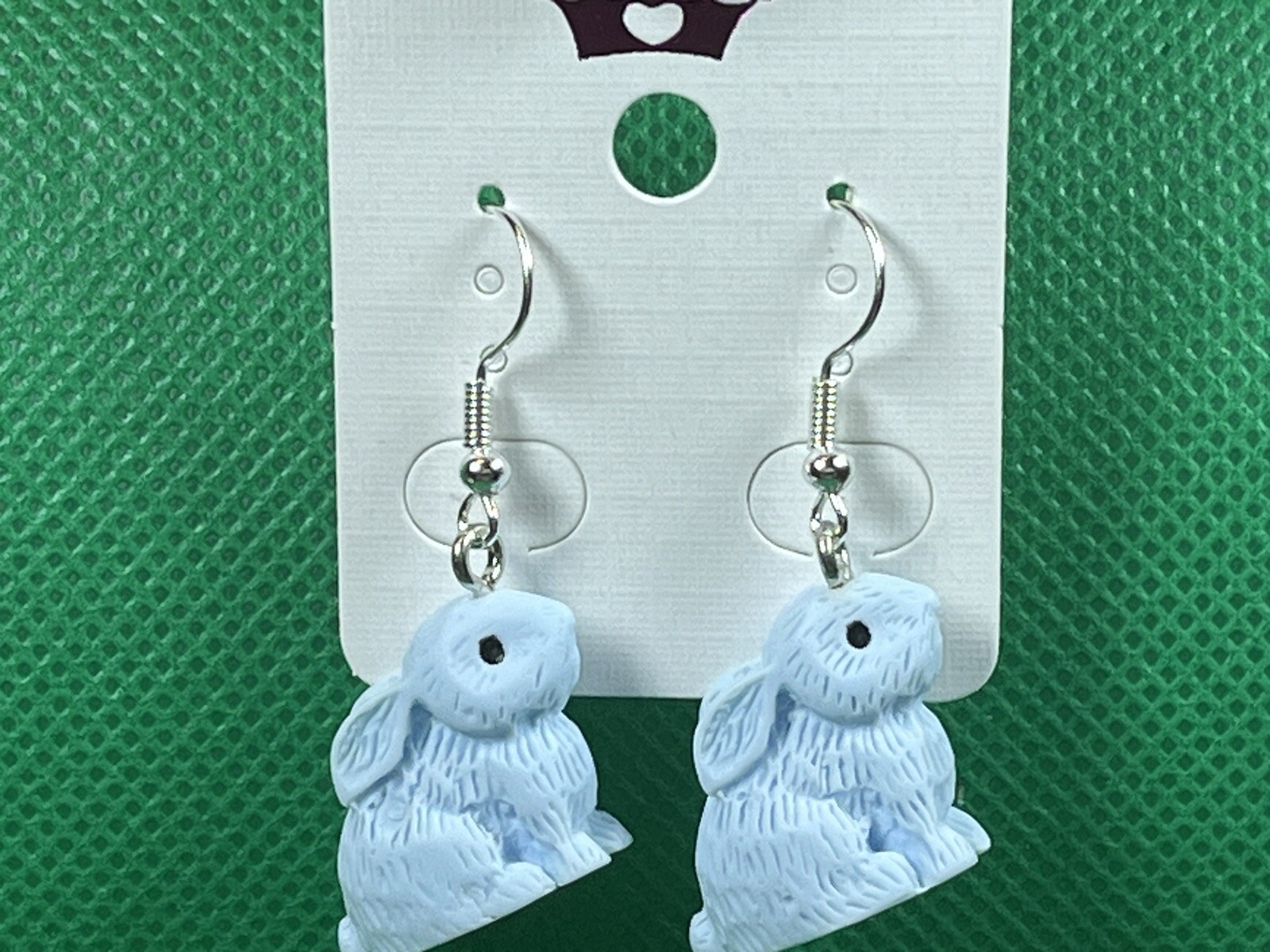 BLUE BUNNY EARRINGS Silver Dangle Earrings Floral Fashion Fun Festival Easter